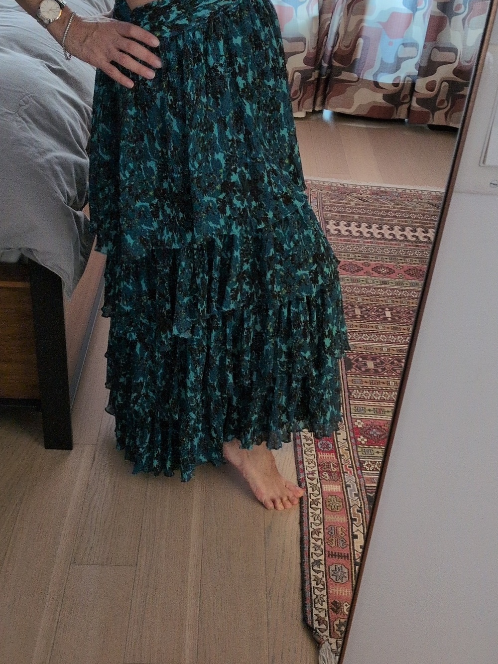 LIKELY - Deep Teal Floral V-Neck Tiered Maxi Dress - Picture 4 of 7